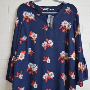Plus Size Violet + Claire Floral Blouse Blue 1X